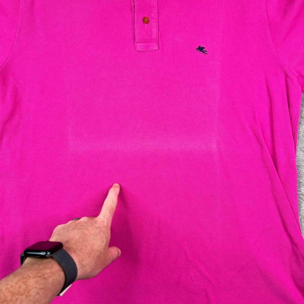 Etro Milano Polo Shirt Mens Large Pink Plaid Contrast Collar Pique Made in Italy - Picture 4 of 10